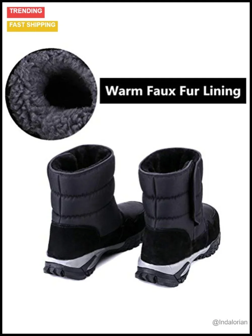 Men's Waterproof Winter Snow Boots Anti-Slip Warm Fur Lined Mid-Calf